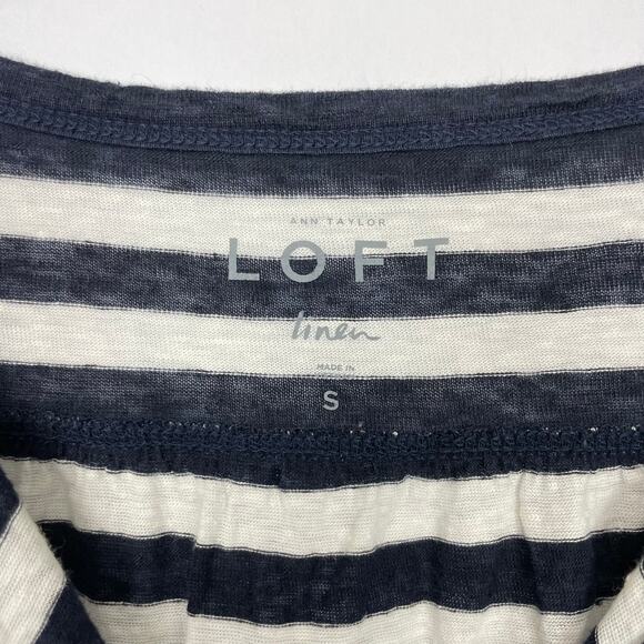 LOFT | Bundle 2 Navy White Stripe Linen Casual Top & Red White Racerback Tank - Picture 5 of 11